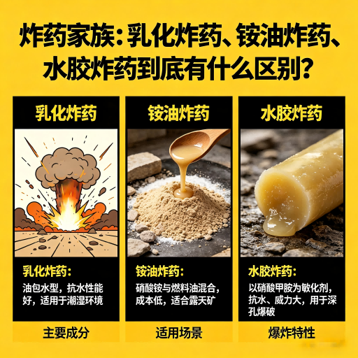 新化炸药家族：乳化炸药、铵油炸药、水胶炸药到底有什么区别？